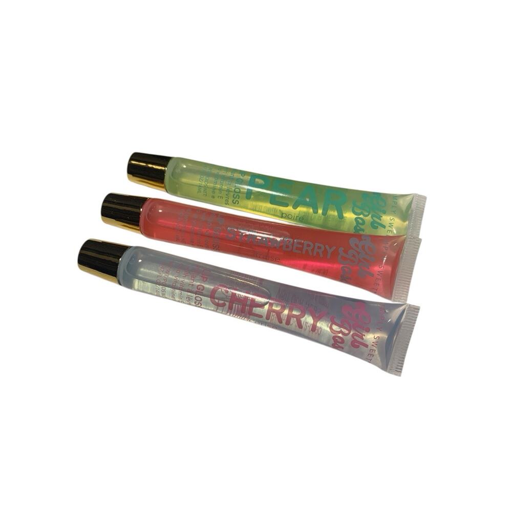 ot07 ~Girl Boss Lip Gloss 3pc LOT Lightly Tinted Flavors Moisturizer Hydrating~